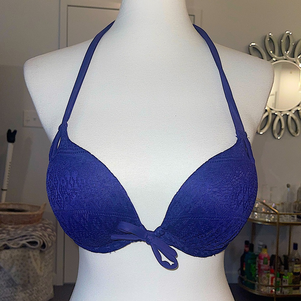 Victoria’s Secret 34B blue lace push-up bikini top